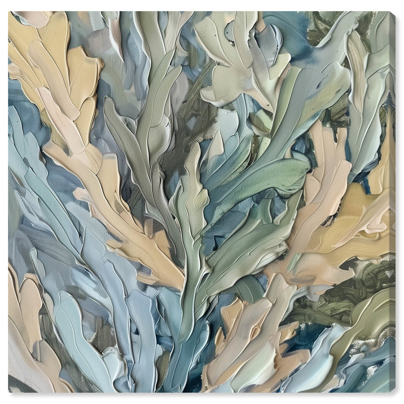 Art mural d'inspiration côtière «Calming Seaweed Beach» par Art Remedy, Toile tendue, H 40 po x l 40 po