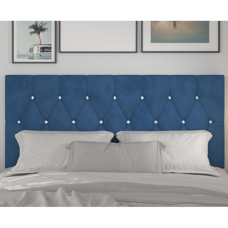 Ameer Velvet Upholstered Panel Headboard, Blue Velvet, Queen