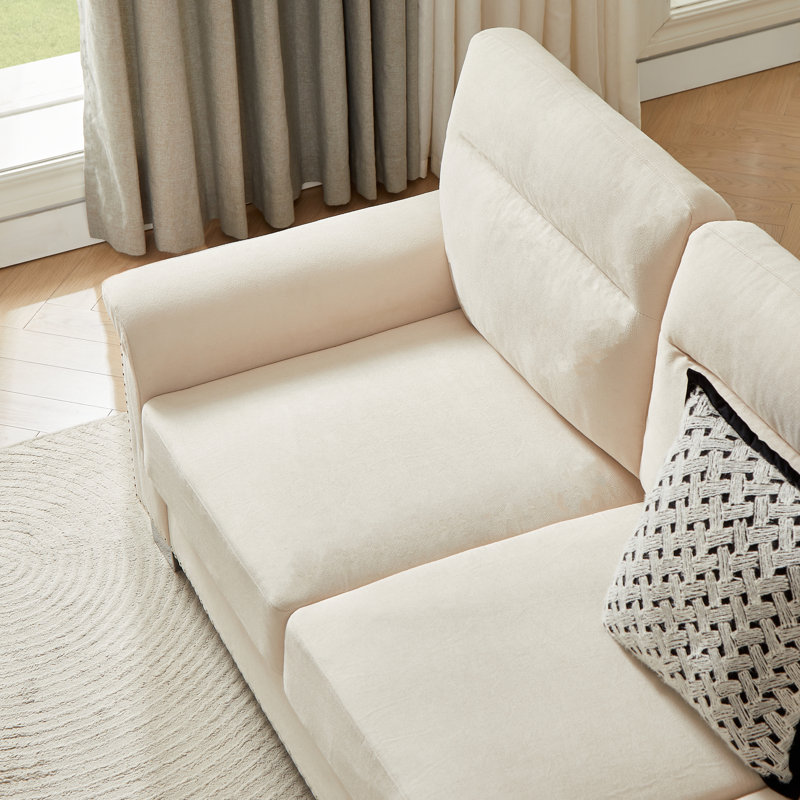 Canapé moderne 3 places en tissu polaire comprimé beige, 208 cm (82 pouces), idéal pour le salon, la chambre à coucher, le bureau et les espaces de divertissement.