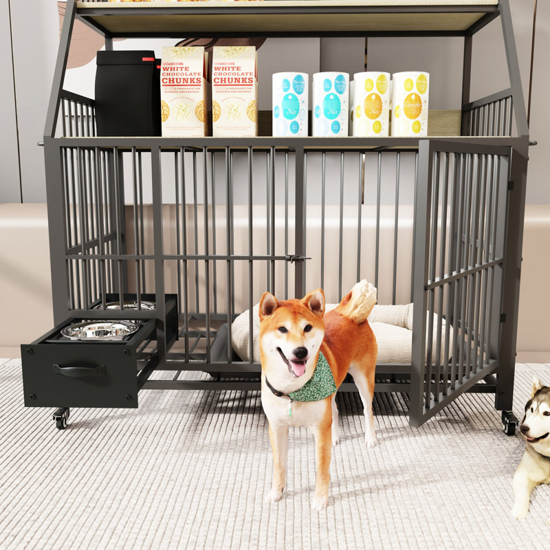 Et cage en fer avec rangement - beige et noir, 49,79 po Hauteur, 23,62 po de largeur, 36,25 po de profondeur, avec espace et pratique, H, l, P