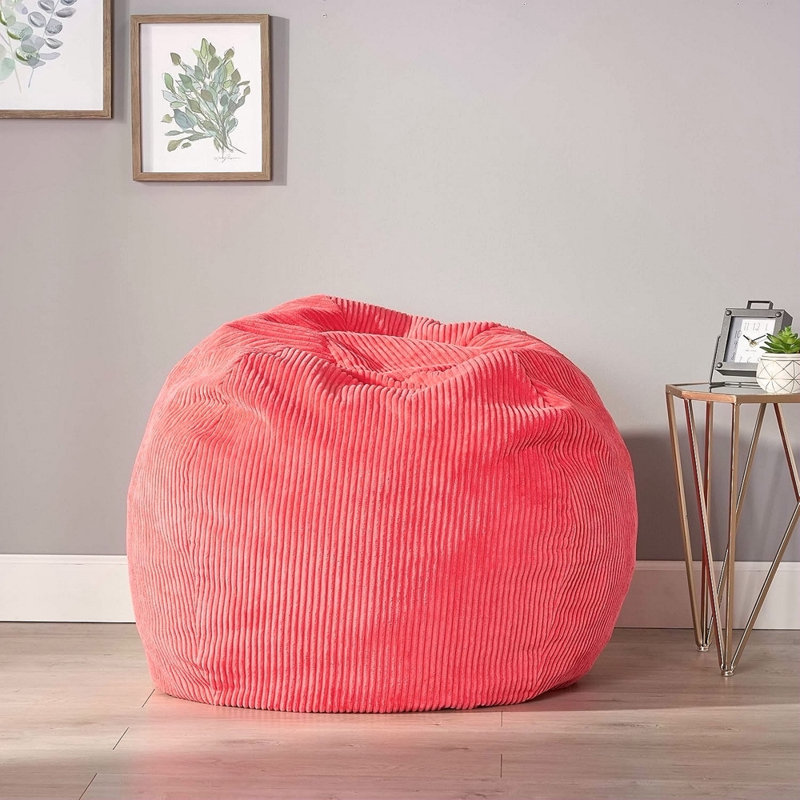 Polyester moderne en velours côtelé 3 pi Fauteuil à billes, Tissu rose