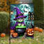 Drapeau de jardin Halloween Sorcière Chat Chaudron 30 x 45 cm (12 x 18 pouces) en polyester