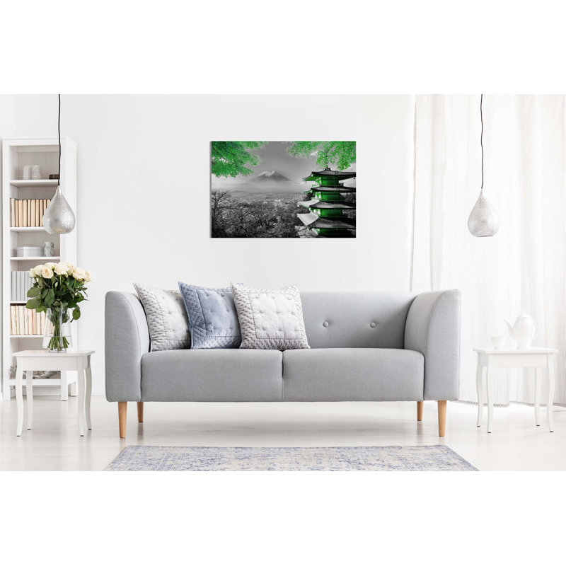 Japanese Temple In Autumn - Wrapped Canvas Print, 20cm H x 31cm W, Green