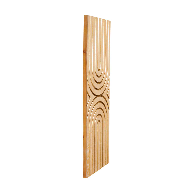 Wood Panel Geometric Light Brown Wall Decor with Overlapping Gold Arches