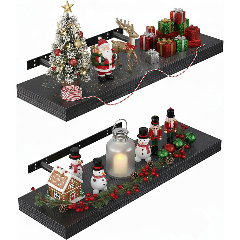Ensemble de 2 tablettes flottantes murales, panneau de fibres à densité moyenne avec supports invisibles, rangement moderne pour la chambre à coucher, la salle de bain, le salon, la cuisine