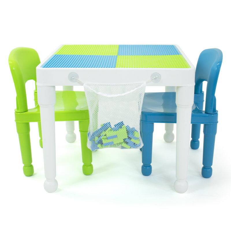 Huck Kids 3 Piece Interactive Table and Chair Set, Green/Blue