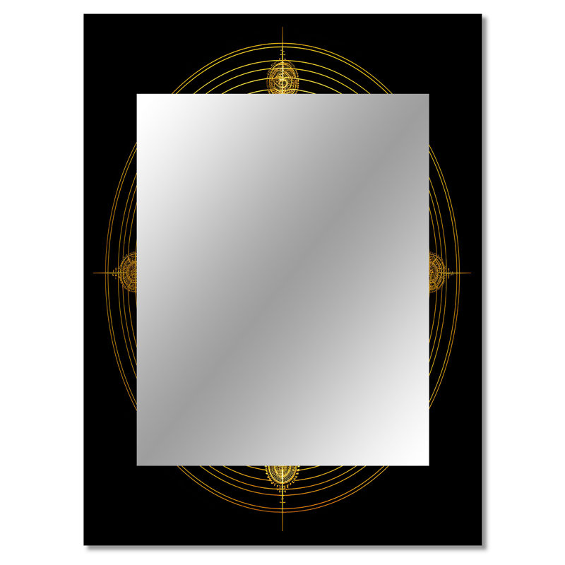 Connaissant la géométrie sacrée dorée sur fond noir I - décor de miroir mural géométrique unique, grand miroir moderne, art imprimé en métal