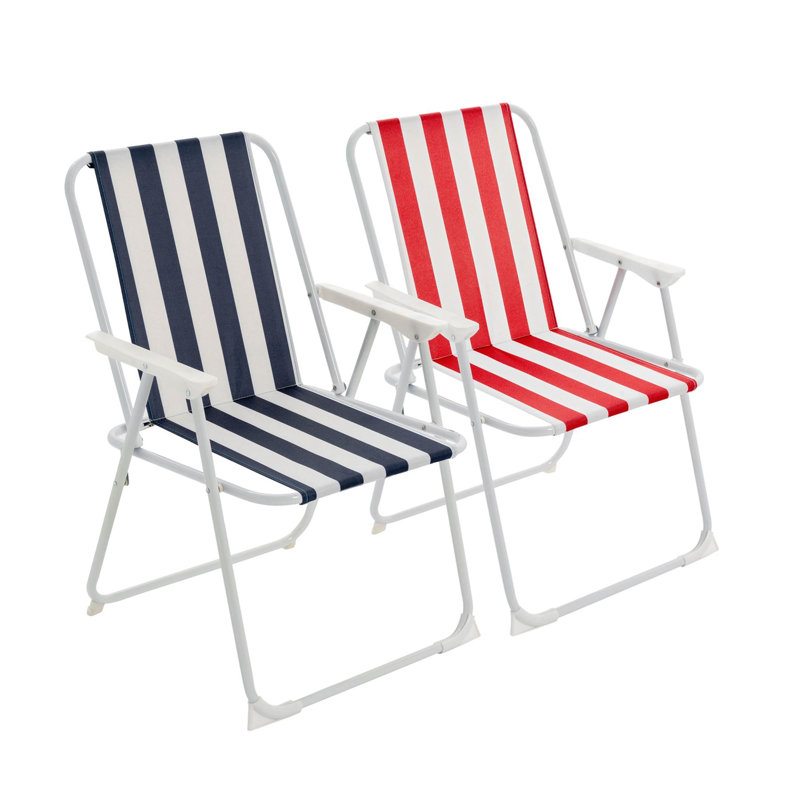 Harbour Housewares Folding Metal Beach Chairs, Blue/Red