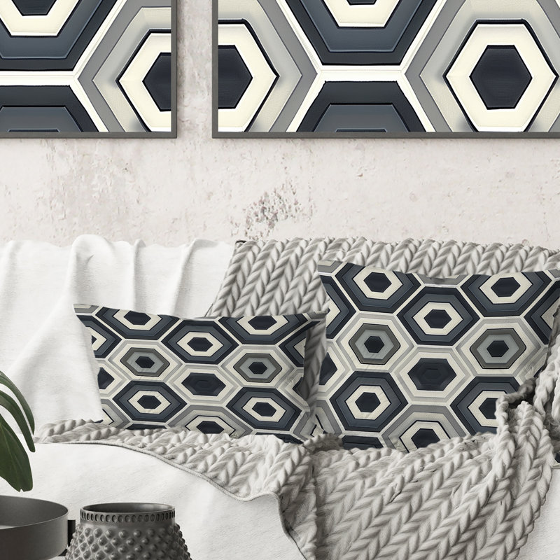 Imprimé hexagonal gris - coussin lombaire traditionnel