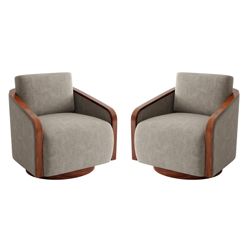 Upholstered Swivel Barrel Chair, Light Brown