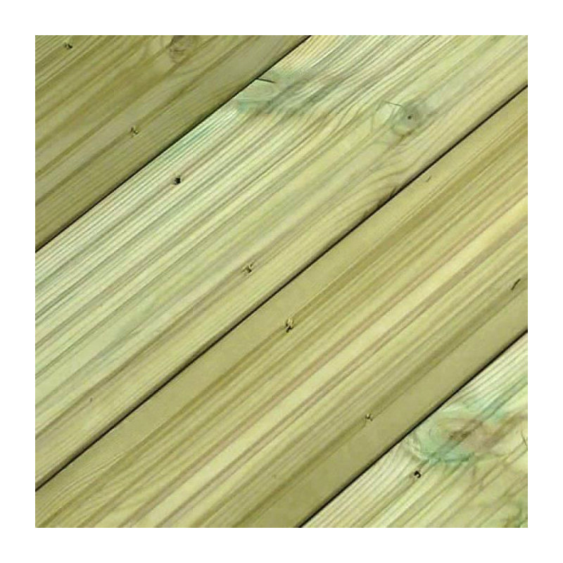 Green Treated UC3 Softwood Pine Deck Board Smooth One Side, Grooved On Reverse Pack Of 4 Pieces (L) 4.8M (W) 120Mm (T) 28Mm