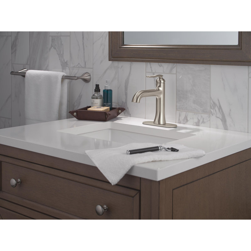 Delta Bonacci Single Hole Bathroom Faucet, Stainless Bathroom Faucet, Single Handle Bathroom Sink Faucet, Diamond Seal Technology, Lumicoat Stainless (Drain Not Included)