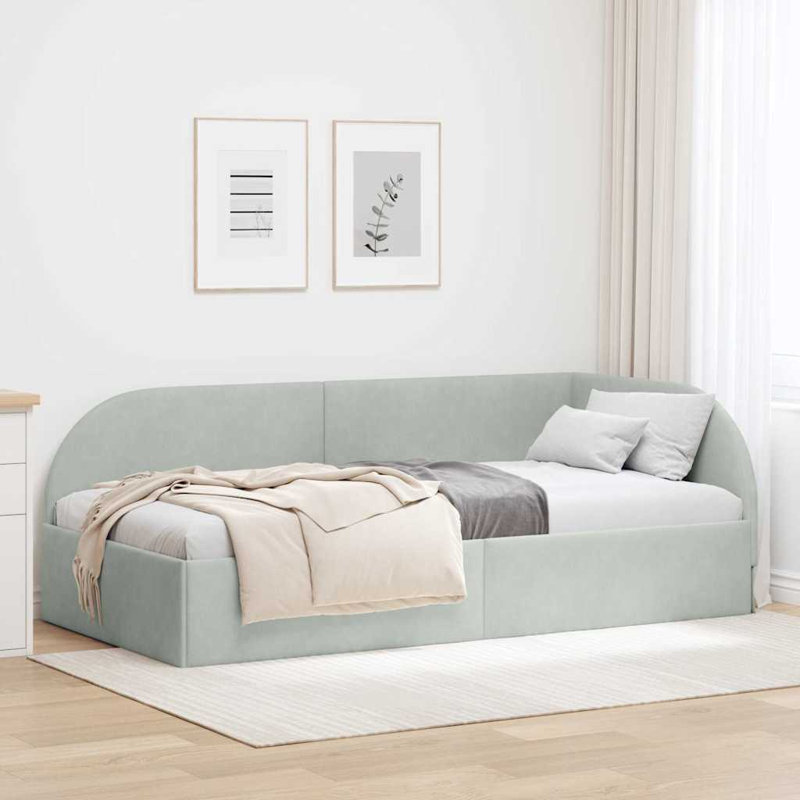  Corner Bed Frame With Headboard Black 80 X 200 Cm Velvet, European Single (90 x 200 cm), Light Grey