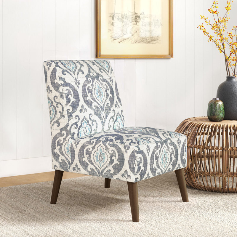 Chaise d'appoint de 23,25 po de largeur, Noyer foncé, Polyester médaillon bleu Suri