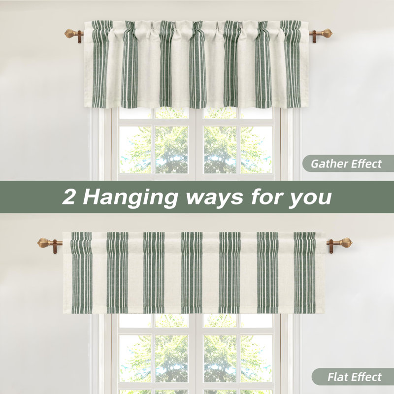 Akhill Striped Tailored Window Valance, 52" W x 14" L, Loden Green