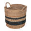 Panier de rangement décoratif rond à rayures avec poignées Abaca, naturel et noir