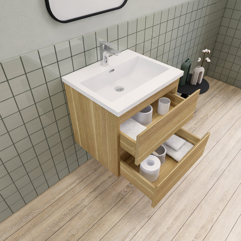 Alcester 23.6'' Single Bathroom Vanity with Resin Top, White Oak