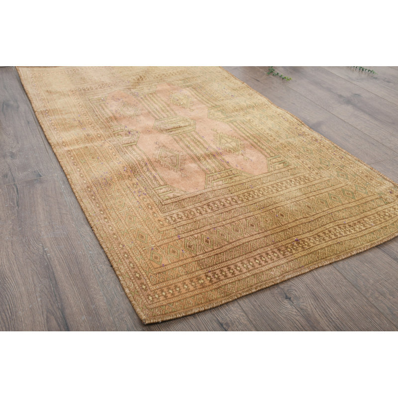 Tapis classique en laine beige à motif géométrique 24,8 x 46,9 pouces