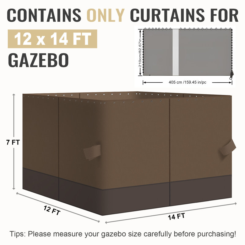 4-Panel Outdoor Gazebo Curtains, 82.7" H x 144" W168" D, Brown/Coffee
