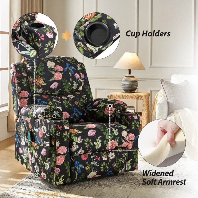 Queren Dual Motor Lift Assist Recliner With Massage And Heat Set Of 2, Black