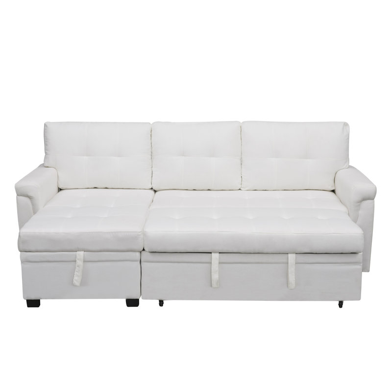 Reversible Modular L Shaped Couch, Velvet Sleeper Sectional Sofa Bed with Storage Chaise, Pull Out Convertible Sofa