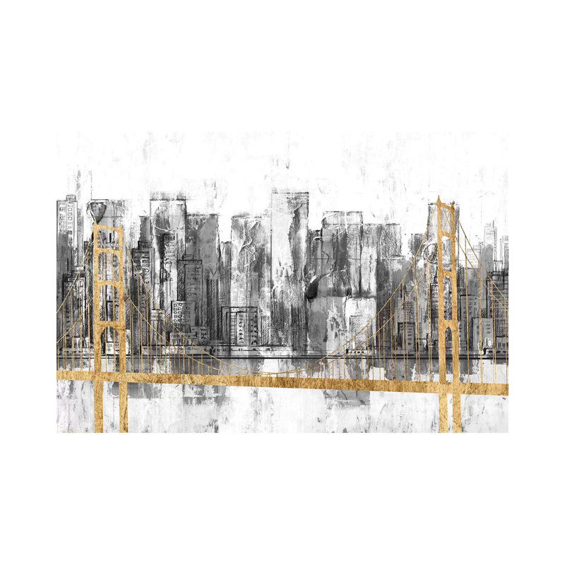« Golden Bridge panorama » par Jennifer Goldberger-impression, H 32 po x l 48 po x 1,5 po, Toile tendue