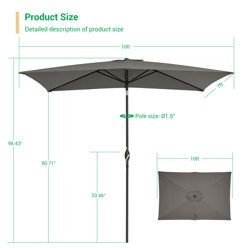 Parasol de marché rectangulaire 120 po x 84 po Dmarrion, gris