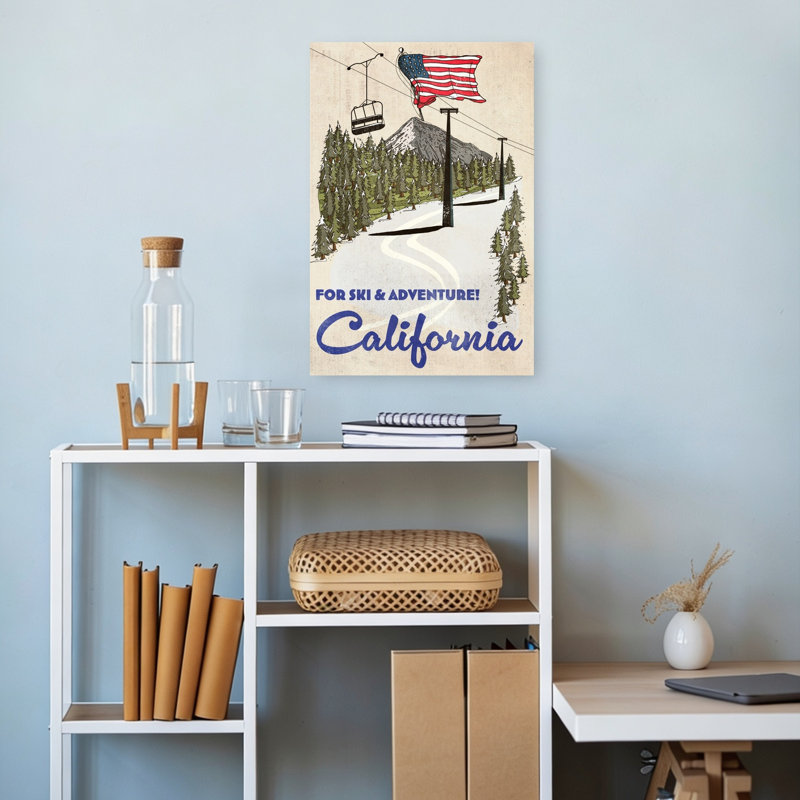 «California Ski Adventure», art rétro rétro, forêt de pin, art mural