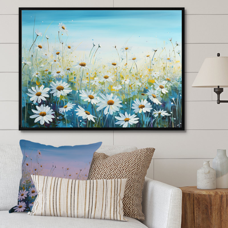 «Daisy Dreamscape Flowers Field IV», reproduction sur toile, Cadre flottant noir, H 12 po x l 20 po