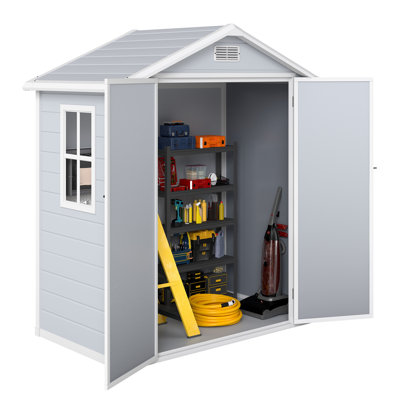 Edrosie Inc 6x3.4 FT Resin Outdoor Storage Shed, Reinforced Floor, Lockable Door, Window & Vent