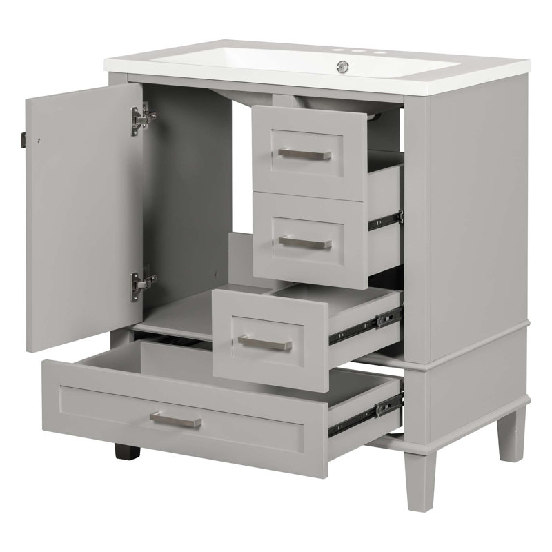 Meuble-lavabo moderne avec lavabo, porte à fermeture douce et 3 tiroirs, Gris