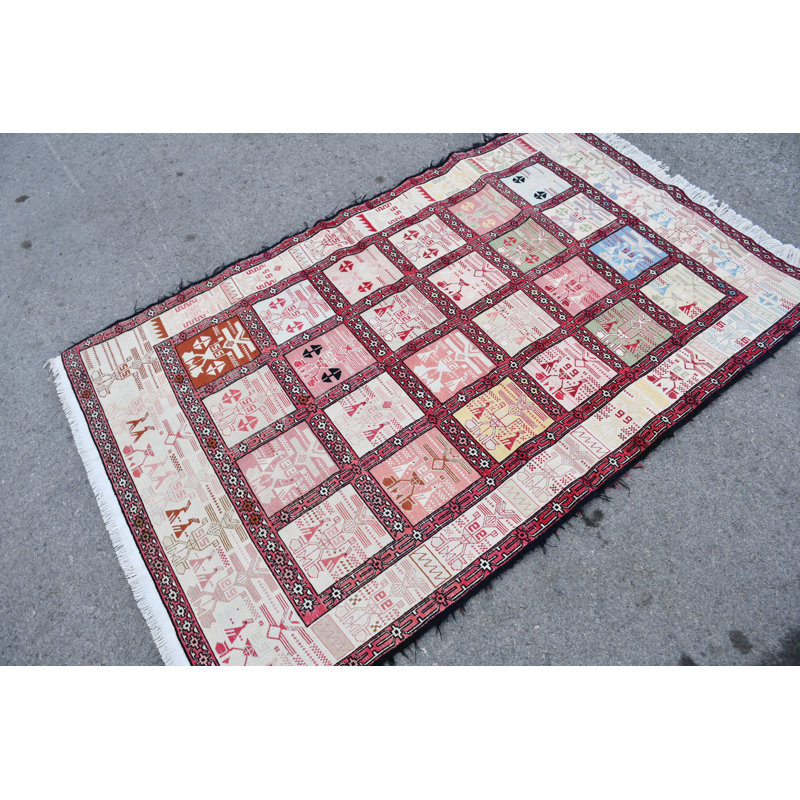 Tapis kilim turc authentique fait à la main avec motif tribal pour décoration orientale bleue / rose