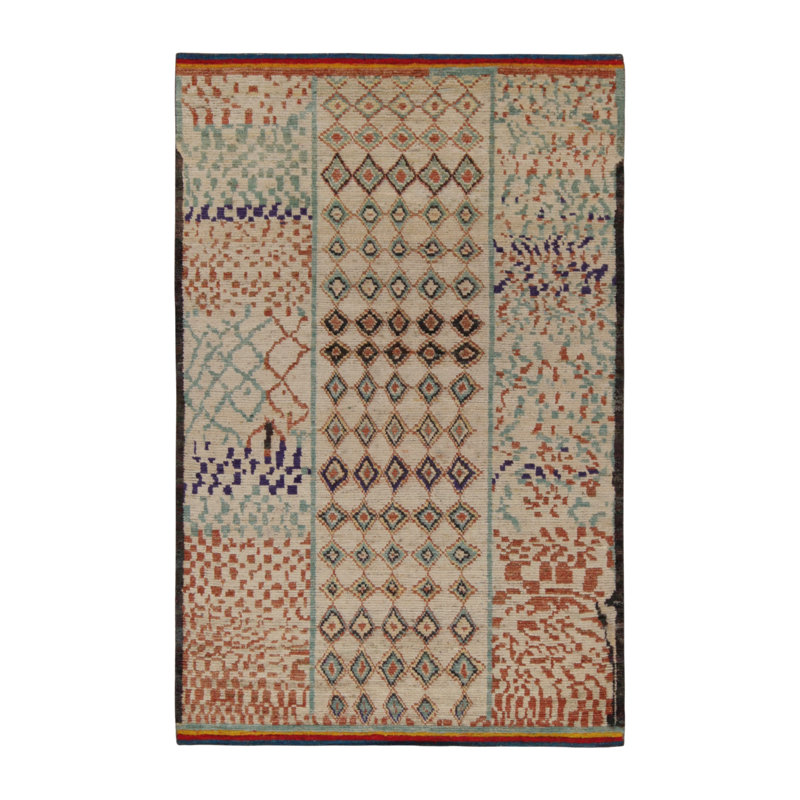 Moroccan Hand Knotted Geometric Area Rug, Rectangle 6' x 9'