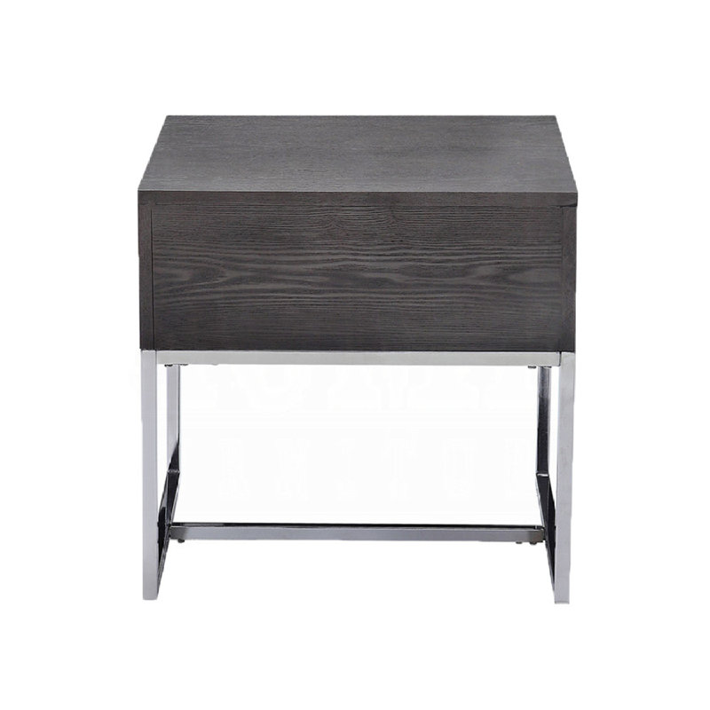Rectangular End Table With 1 Drawer, Gray Oak And Chrome