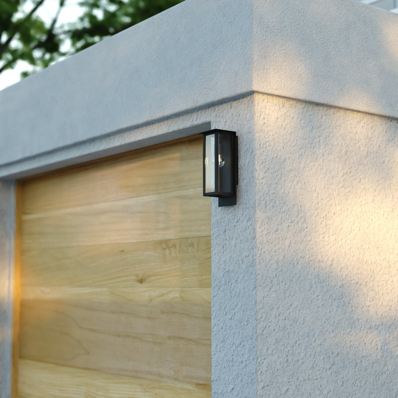 Burr Ridge 14 In. H 1-Light Matte Black Contemporary Outdoor Wall Sconce Made Of Durable Steel, Clear Glass Shade, LED Compatible, Use For Exterior Porch Patio Front Door Or Garage