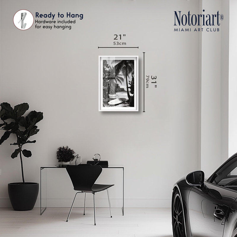 «Waves and Palms Shadowbox Print» par Notoriart, H 31 po x l 21 po, Blanc