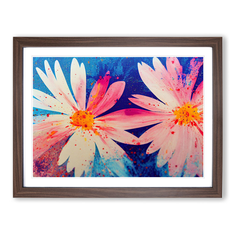 Daisy Flower Splash Vol.1 Abstract - Single Picture Frame Print, 34cm H x 46cm W x 2cm D, Walnut