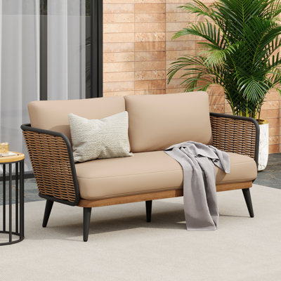 Flynn Patio PE Rattan Loveseat With Iron Frame & Cushions