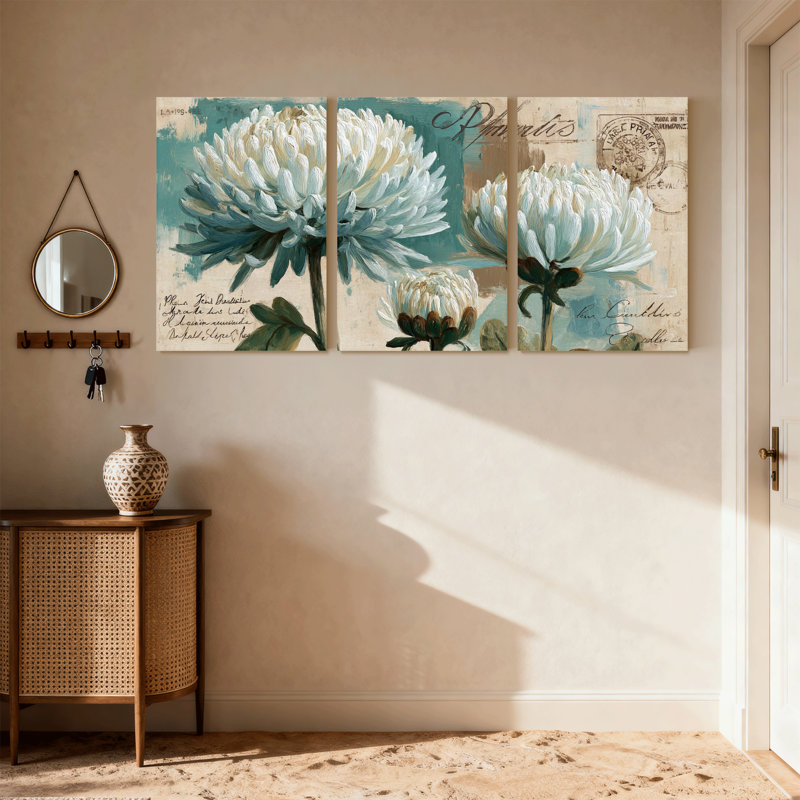 Plantes et fleurs, ensemble de 3 reproductions d'art sur toile, H 18 po x l 36 po