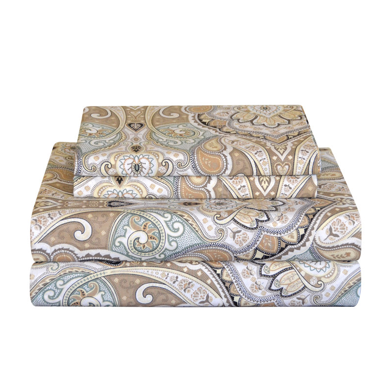 Pointehaven 200TC Percale 100% Cotton Deep Pocket Sheet Set, Cedar Paisley, Full Sheet Set
