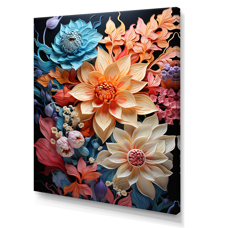Impression sur toile de papier botanique coloré, Toile tendue, H 44 po x l 34 po x P 1,5 po