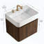 Meuble-lavabo suspendu avec lavabo intégré en surface solide blanche lustrée et armoire en bois de noyer-405133426