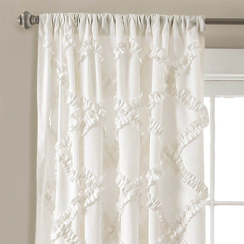 Panneau de rideau d'intérieur simple thermique semi-transparent à motif géométrique de losanges avec volants, Blanc