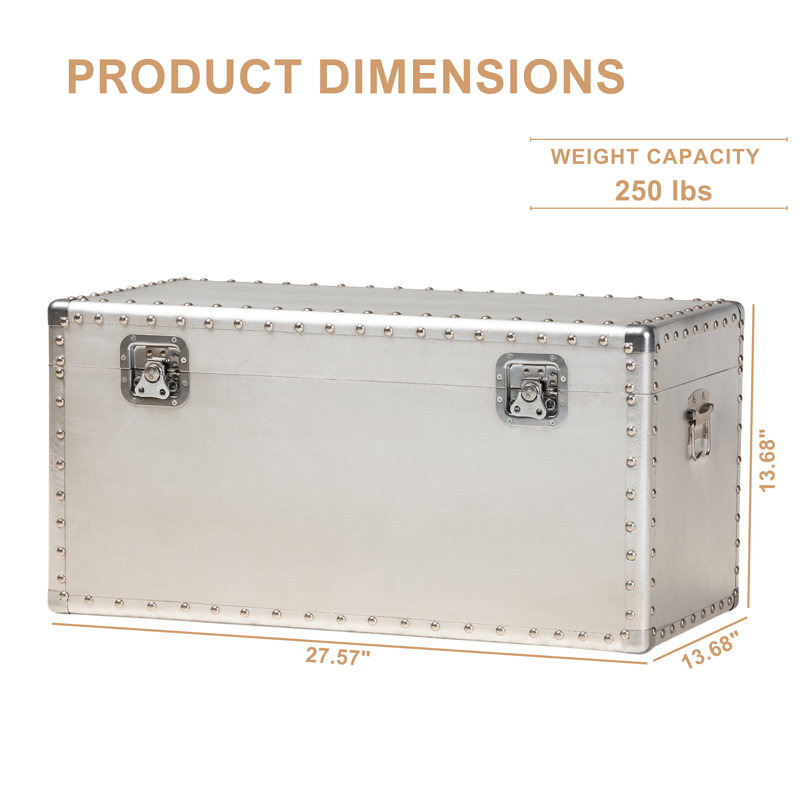 Nikita industrial-style French silver metal storage trunk