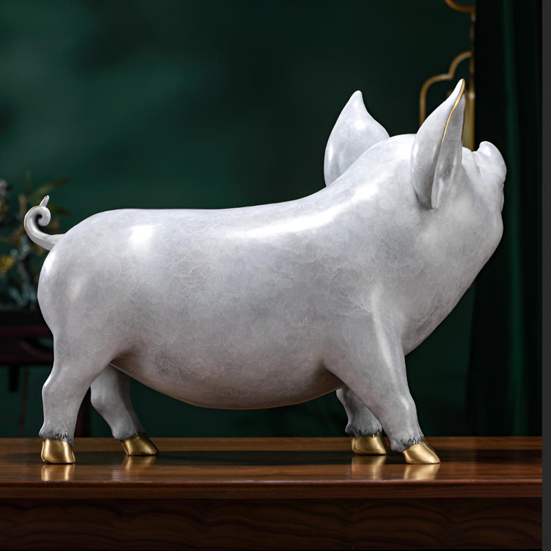Ornement en laiton Lucky Pig - Exquis Home Decor, H 7,48 po x l 9,84 po x P 4,33 po