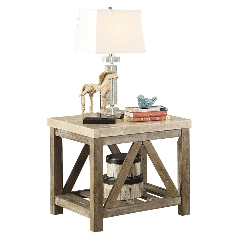 Table d'appoint industrielle en marbre avec base en bois pour le salon