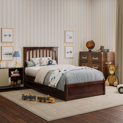 Asparas Solid Wood Platform Bed with Footboard & Roll Out Trundle Bed