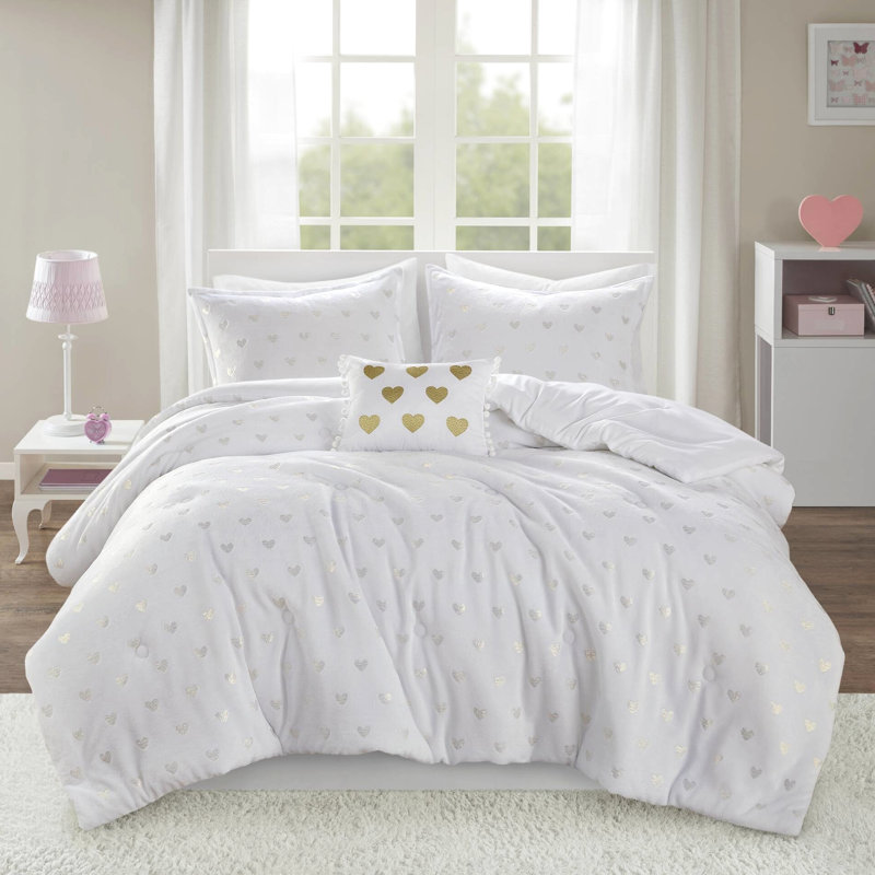 Ensemble d'édredon ultra doux en microfibre à imprimé métallique blanc / or 3 pièces