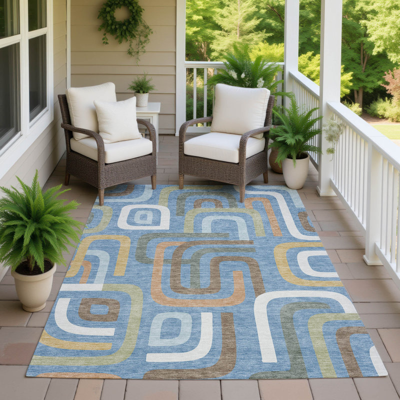 Machine Washable Indoor/Outdoor Chantille ACN2551 Mid-Century Modern Rug, Blue, 9' x 12'
