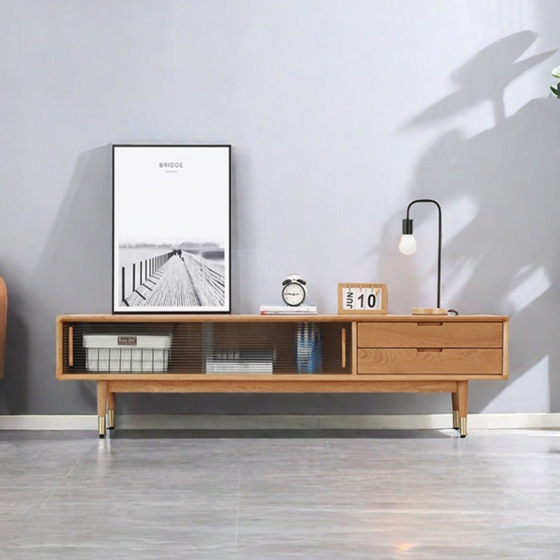 Meuble télé simple en bois massif de style rétro, Burlywood, 78.74"